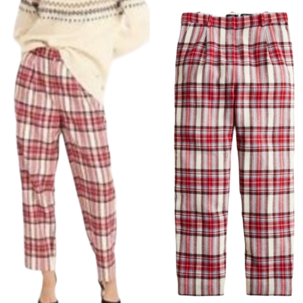 J. Crew Nello Gori Italian Wool Tartan Plaid Checker High Waist Crop Pants - 4